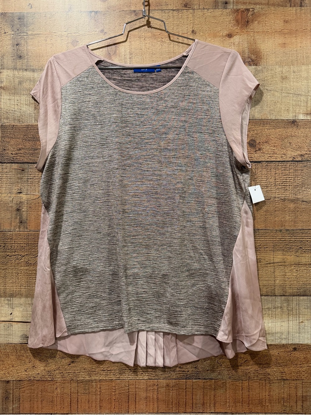NWT Short Sleeve Mixed-Media Top in Blush & Shimmery Heathered Gray Sz XL